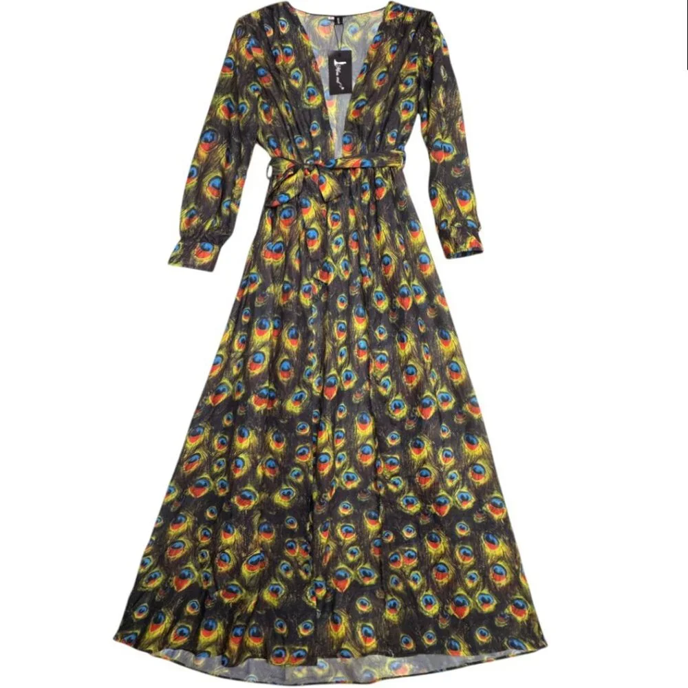 NWT MISS ORD PEACOCK PRINT MAXI DRESS BLOOMCORE GLAM SMALL - Picture 2 of 8